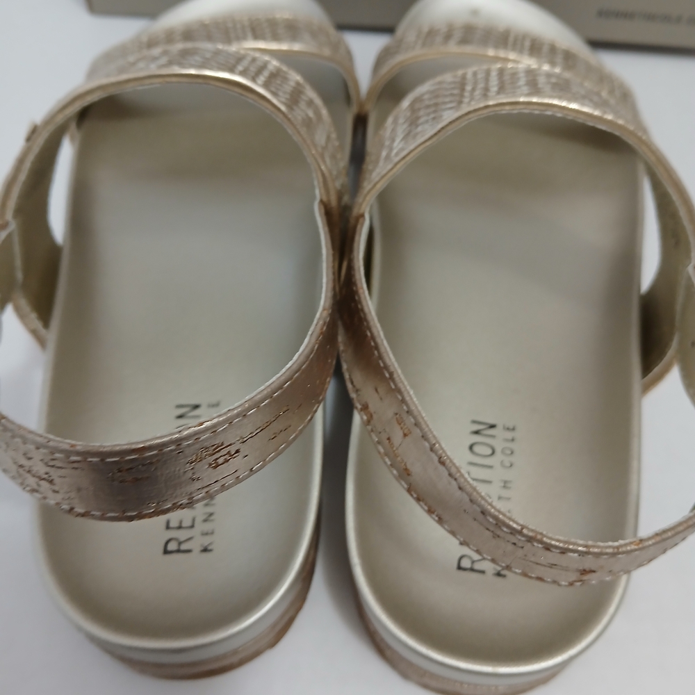 Kenneth Cole Metallic Gold Woven-Strap Platform Sandals Size 8.5 Med New $40 - Picture 3 of 8